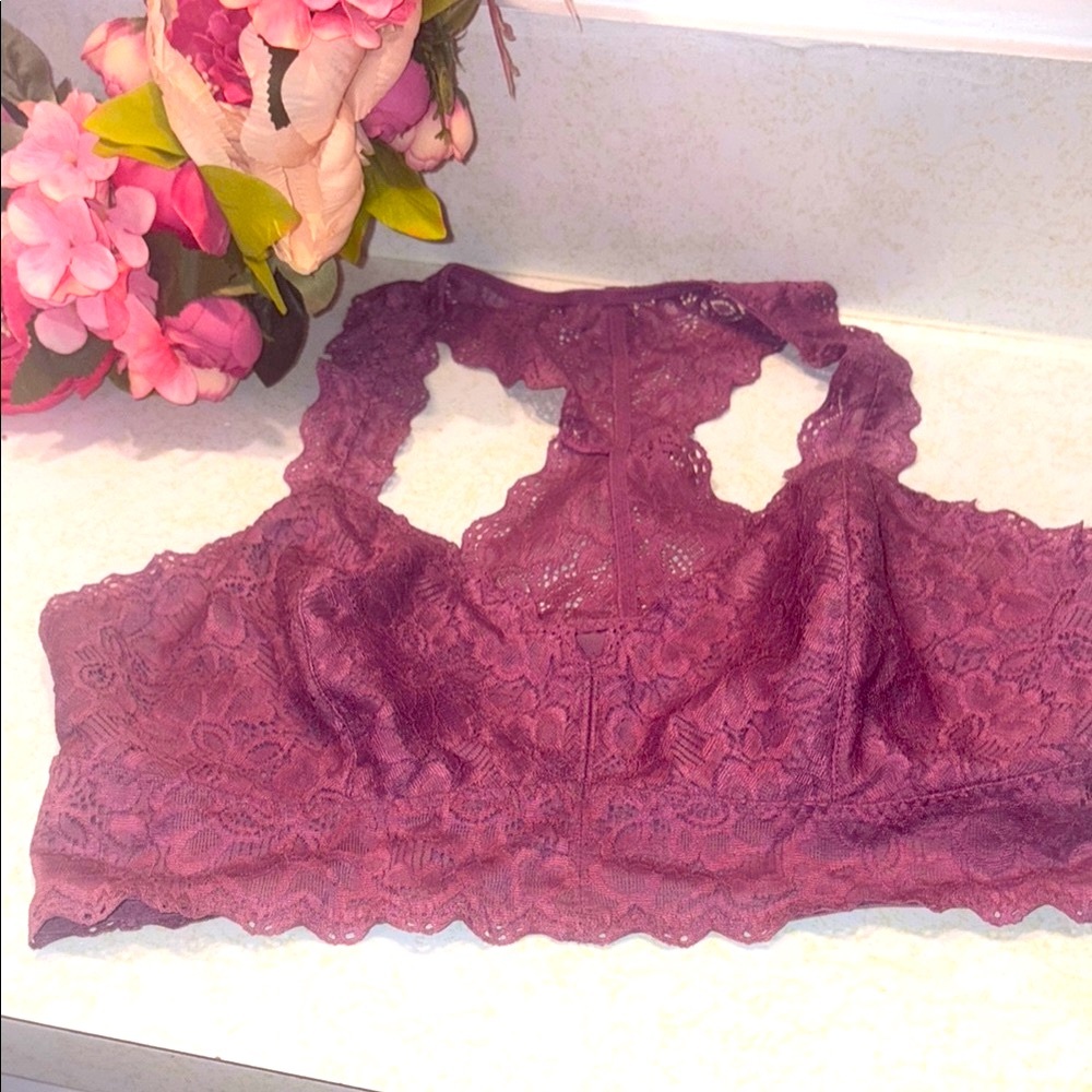 Felina Jezebel Lace Bralette in Plum Size L